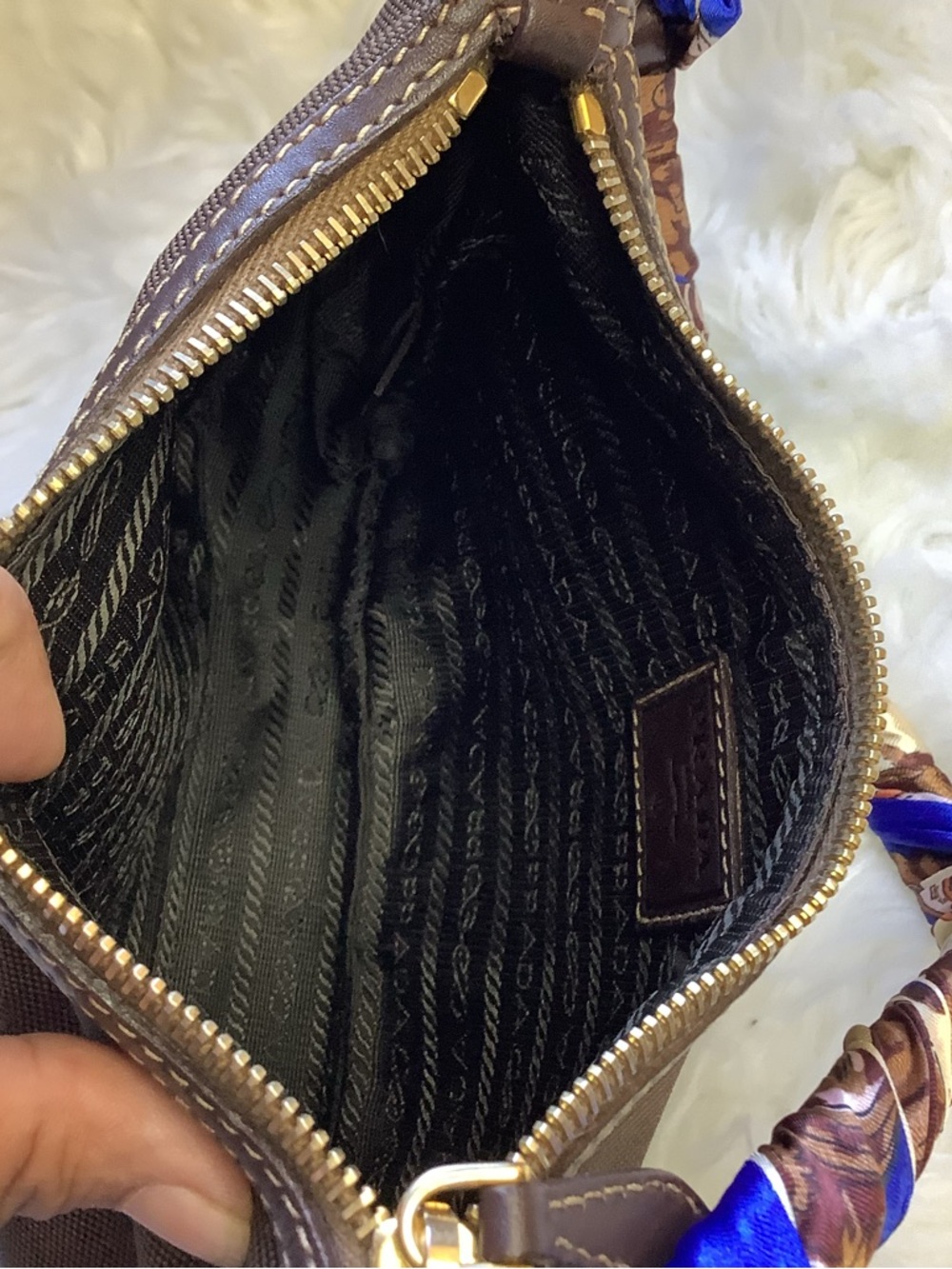 Prada Brown Logo Jacquard Mini Hobo bag - Picture 12 of 15